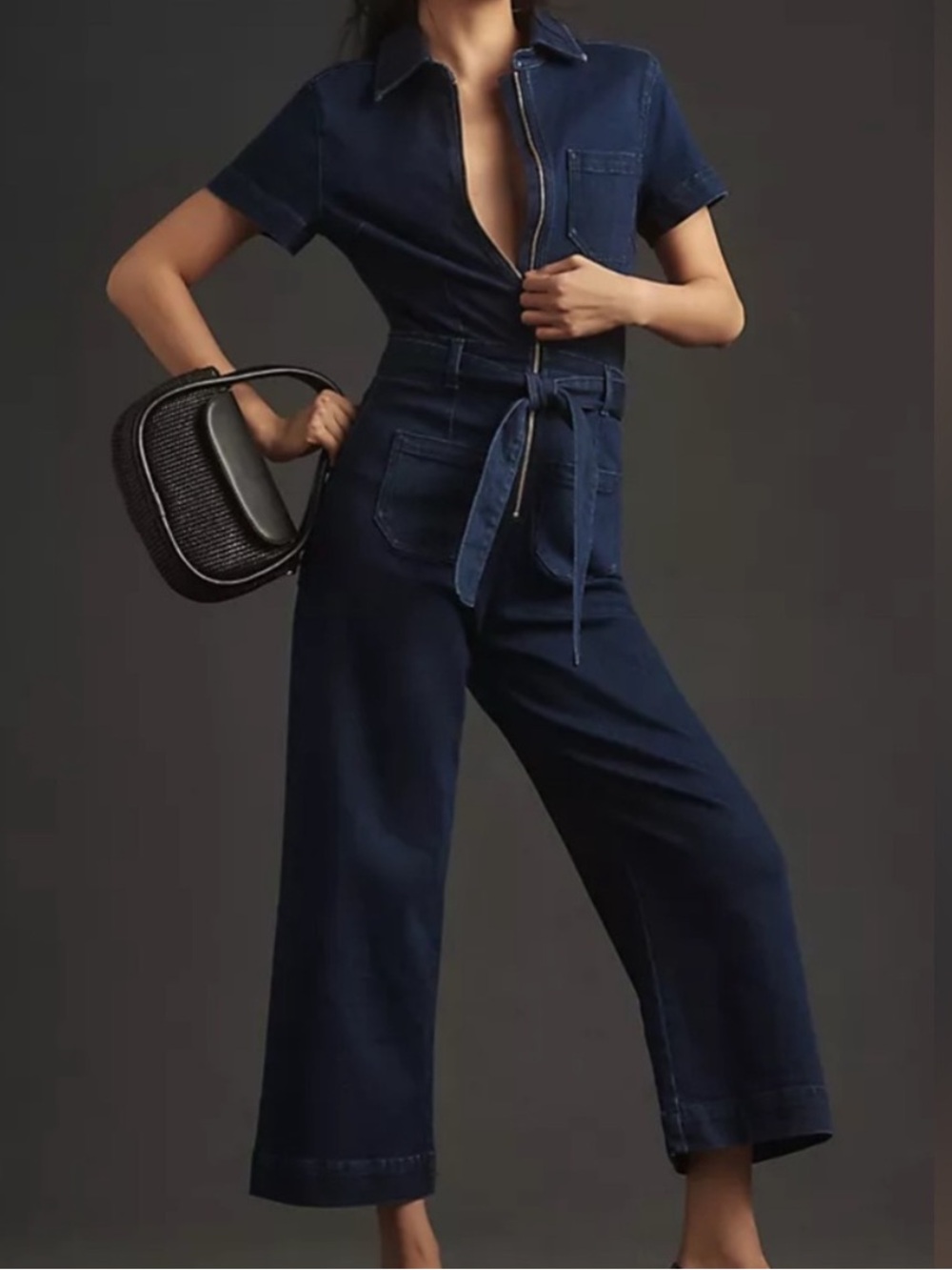 Maeve Anthropologie Colette Crop Weekend Denim Jumpsuit Zip Up